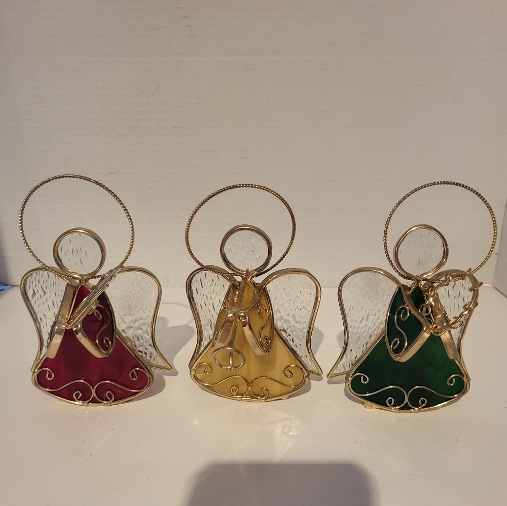 Set Of 3 Stained Glass Dancing Angel Candle Holders